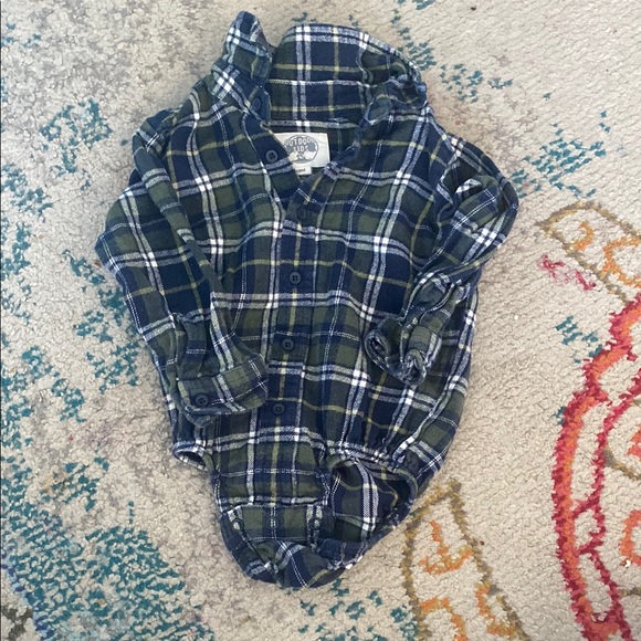 Carter's Green and Blue Button Down Shirt Bodysuit - Picture 1 of 3